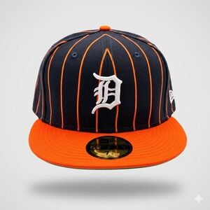 Detroit Tigers New Era 59FIFTY Hat 7 3/8 Navy/Orange Birdcage **NEW**
